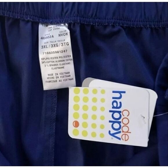 Code Happy Women Mid Rise Moderate Flare Drawstring Scrub Pant 3XL Blue 46002AP - Picture 7 of 10